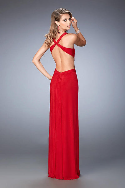 La Femme - 22224 Textured Plunging Sweetheart Gown in Deep Red