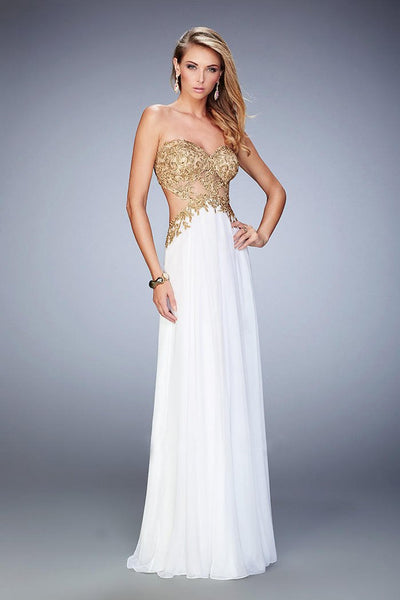 La Femme - 22504 Gilded Sweetheart A-line Dress in White and Gold