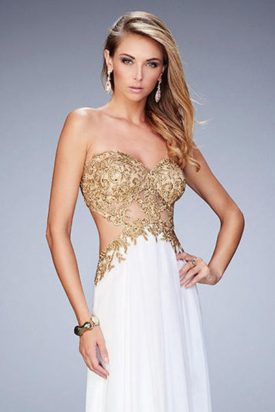 La Femme - 22504 Gilded Sweetheart A-line Dress in White and Gold