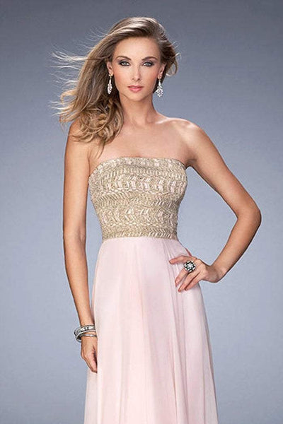 La Femme - 22674 Gilded Straight Chiffon A-line Dress in Blush