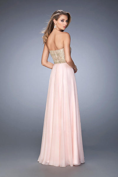 La Femme - 22674 Gilded Straight Chiffon A-line Dress in Blush