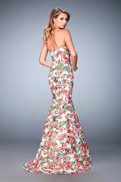 La Femme - 22820 Strapless Floral Printed Mermaid Gown In Multi-Color