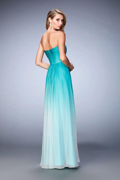 La Femme - 22880 Ombre Sweetheart Chiffon A-line Dress in Green and White