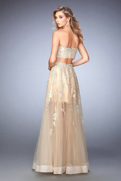 La Femme - 22602 Two-Piece Sheer Embroidered Evening Gown In Gold and Neutral