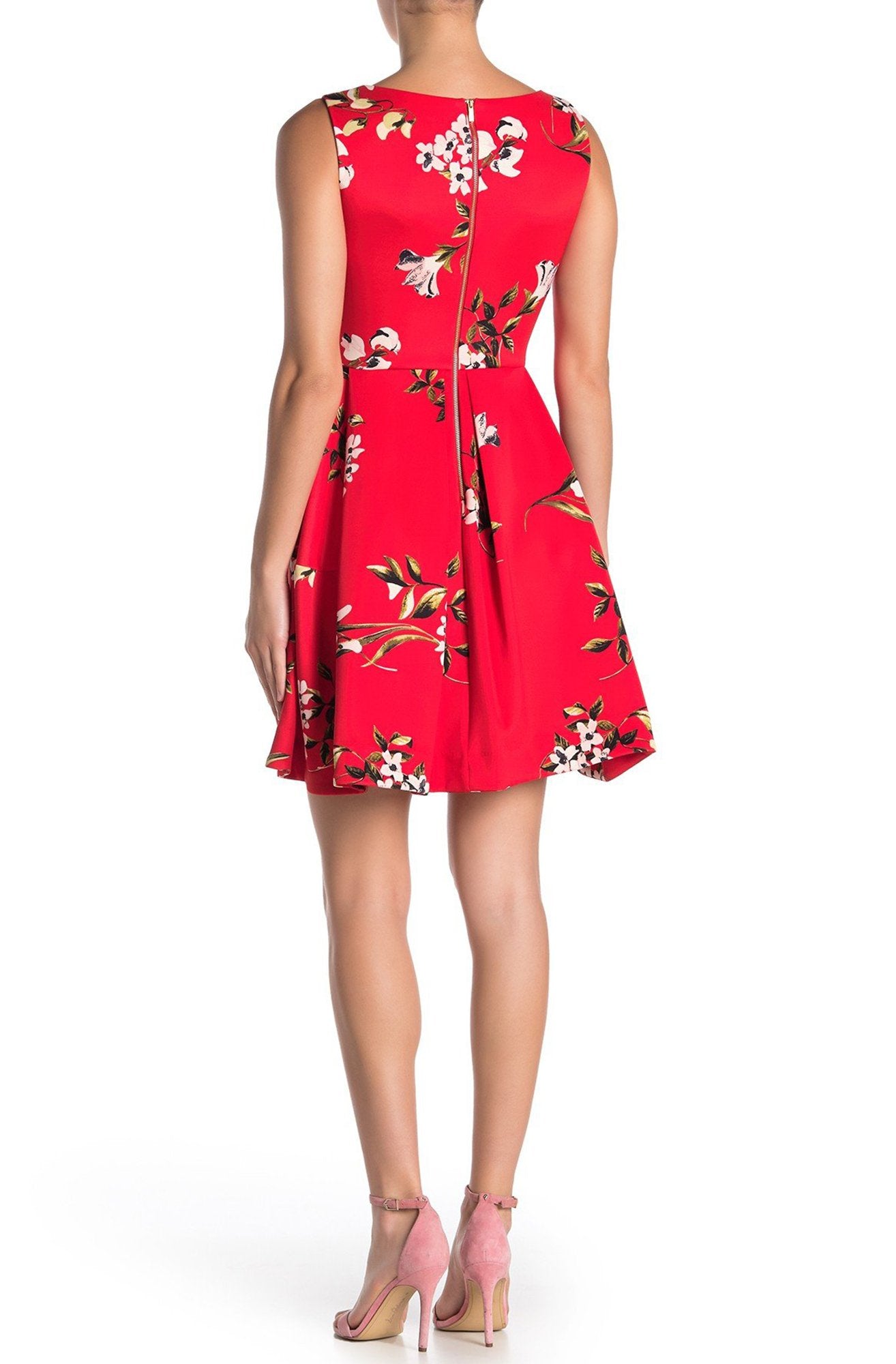 Taylor - 1534M Short Bateau Neck Floral A-Line Dress In Red and Floral