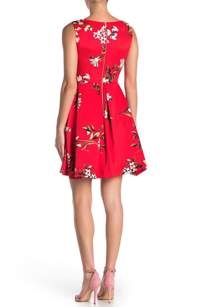 Taylor - 1534M Short Bateau Neck Floral A-Line Dress In Red and Floral