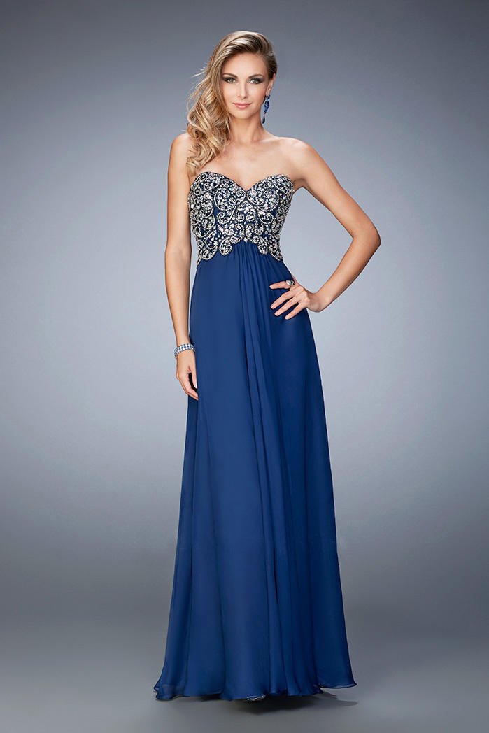 GiGi - 22420 Bedazzled Sweetheart Chiffon A-line Dress In Navy