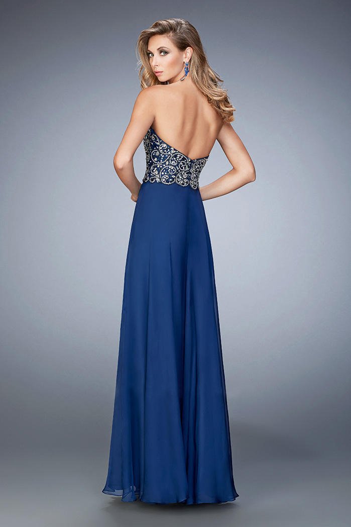 GiGi - 22420 Bedazzled Sweetheart Chiffon A-line Dress In Navy