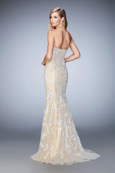 GiGi - 22931 Strapless Embroidered Evening Gown In White and Neutral