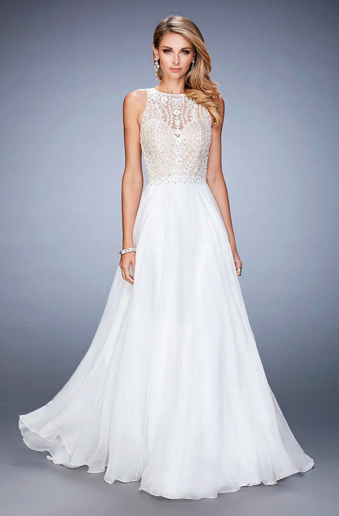 Gigi - 22586 Leaf Embroidered Chiffon Gown In Ivory