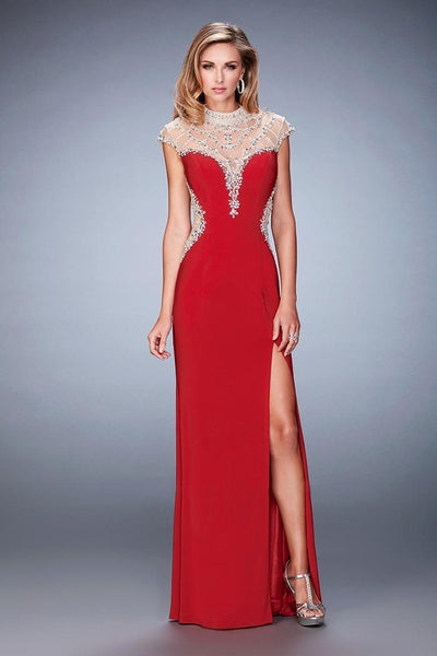 Gigi - 22776 Embellished High Sheath Dress In Red