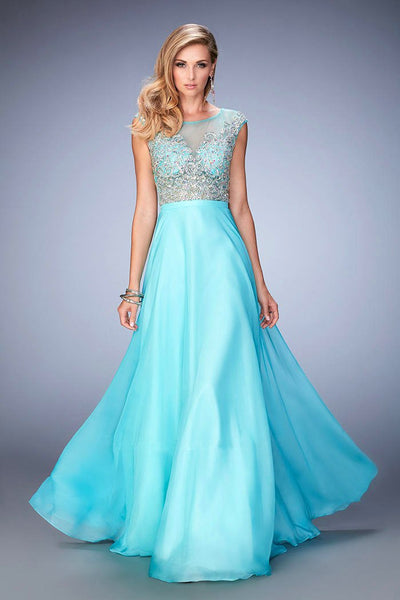 Gigi - 22885 Jeweled Scroll Motif Gown In Blue