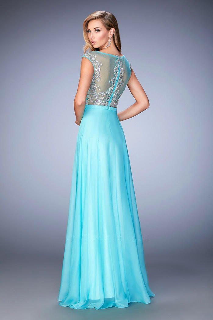 Gigi - 22885 Jeweled Scroll Motif Gown In Blue