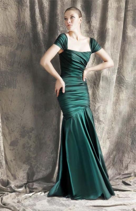 Theia - Ruched Mermaid Gown 881422 in Green