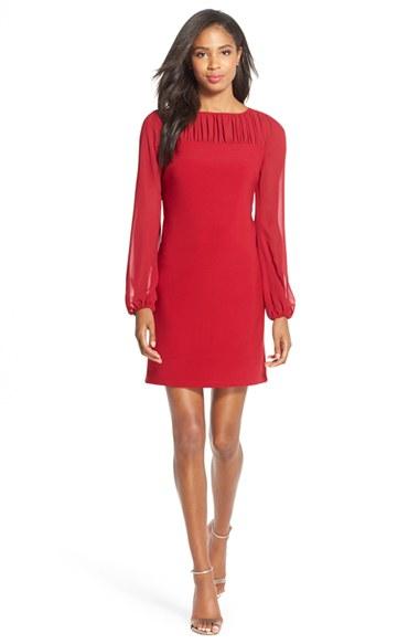 Taylor - Chiffon and Jersey Long Sleeve Dress 5915M in Red