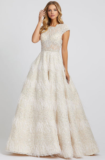 Mac Duggal Evening - 11132D Embellished Jewel Neck Ballgown In White and Neutral