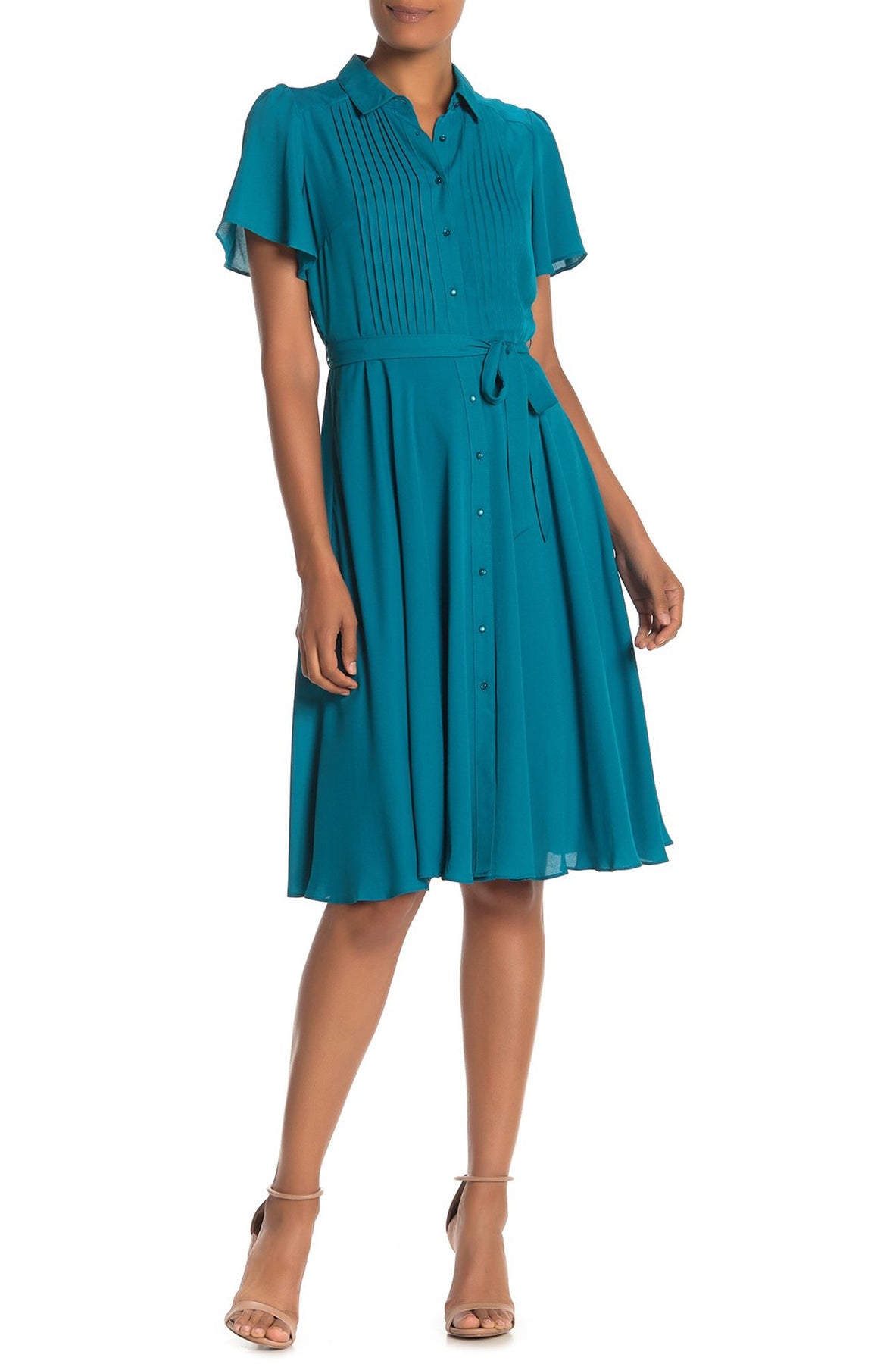 Nanette Nanette Lepore NM9K136X4 - Knee-Length A-Line Dress - Short Sleeves, Button Down, Fitted Bodice, Tie Waist, A-Line Skirt ADASA Nanette Nanette Lepore NM9K136X4 - Knee-Length A-Line Dress - Short Sleeves, Button Down, Fitted Bodice, Tie Waist, A-Line Skirt ADASA