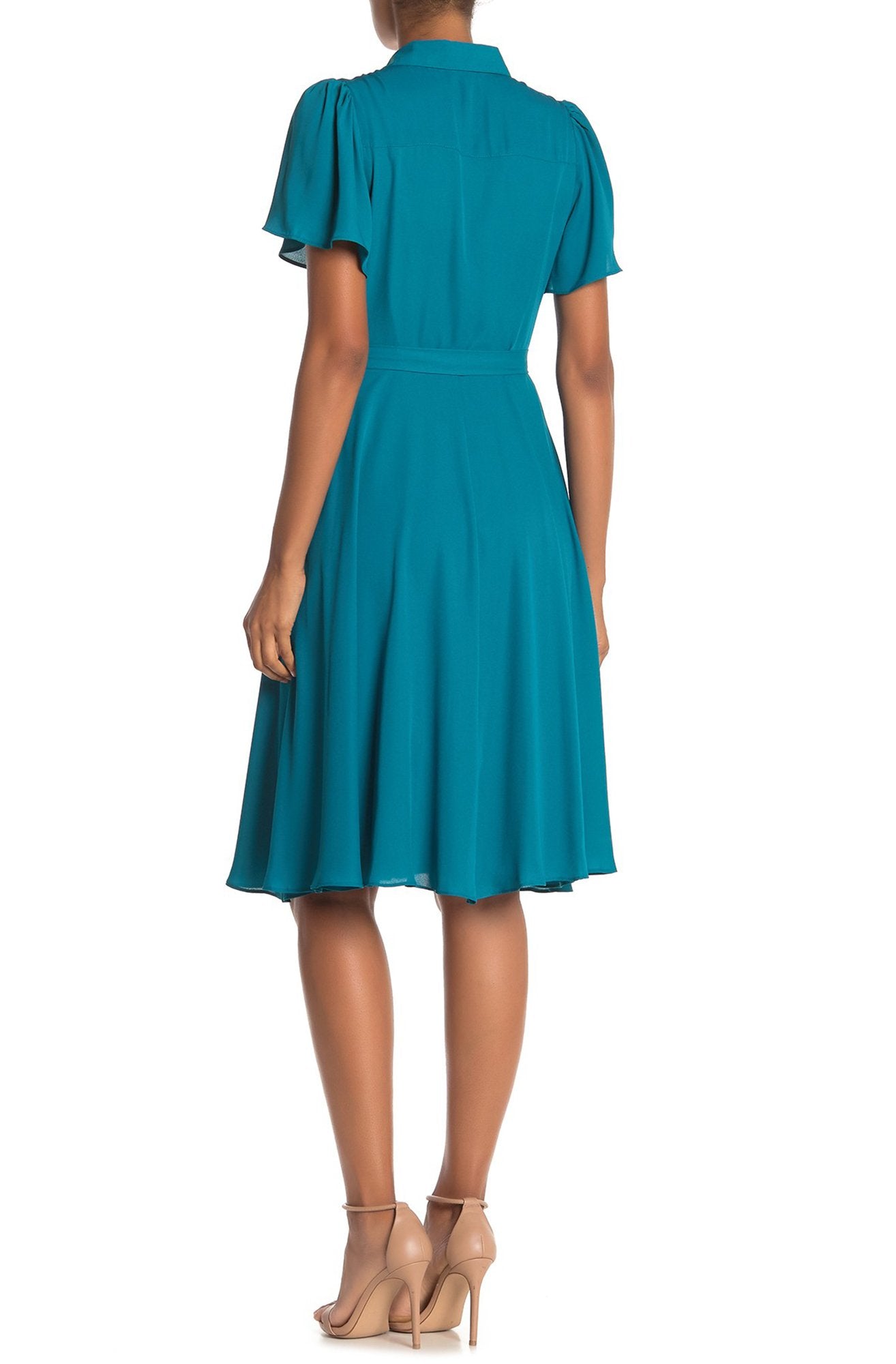 Nanette Nanette Leo - NM9K136X4 Short Sleeve Collared A-line Dress In Blue and Green