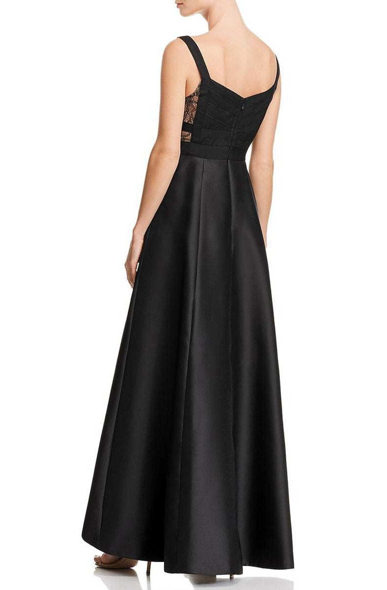 Adrianna Papell - AP1E203192 Wide V-Neck Pleated A-Line High Low Dress In Black