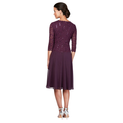 Alex Evenings - Lace Quarter Sleeve V-Back Tea Length Dress 1121796SC