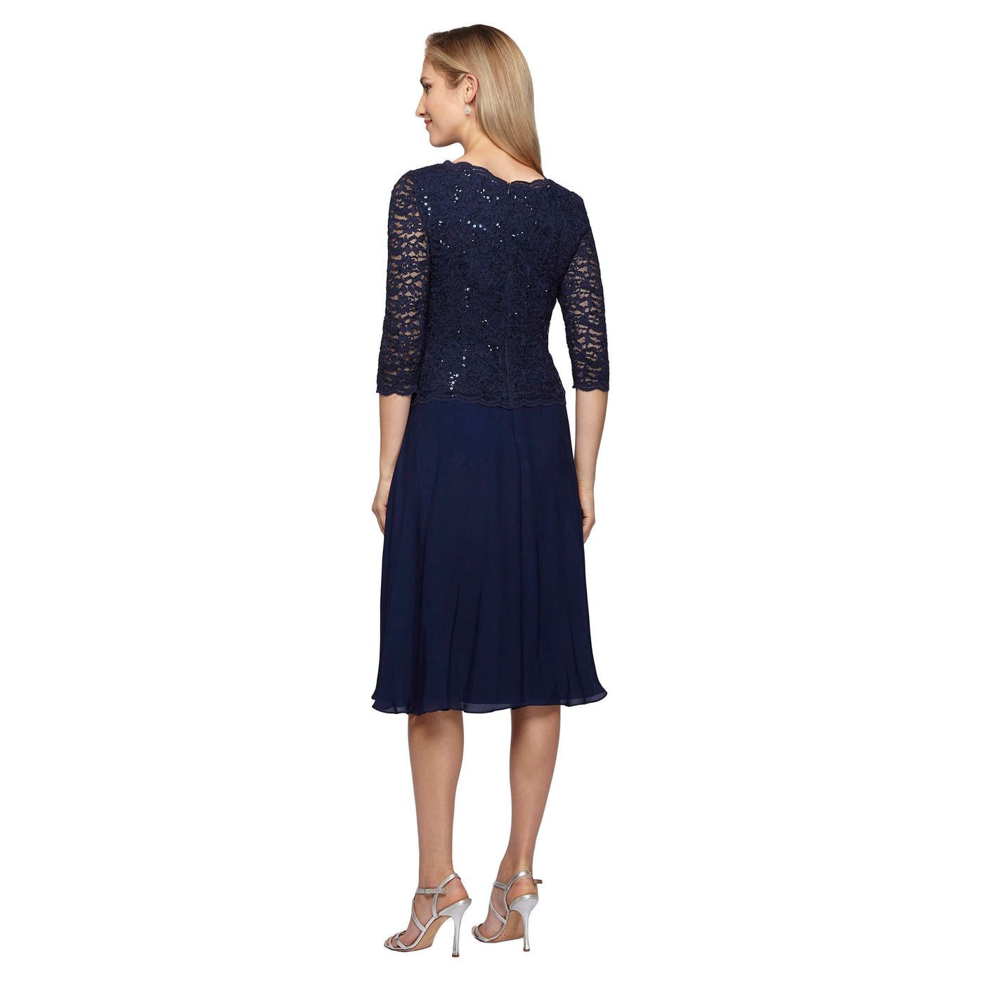 Alex Evenings - Lace Quarter Sleeve V-Back Tea Length Dress 1121796SC
