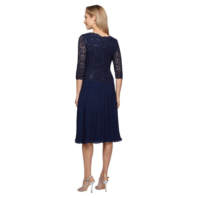 Alex Evenings - Lace Quarter Sleeve V-Back Tea Length Dress 1121796SC