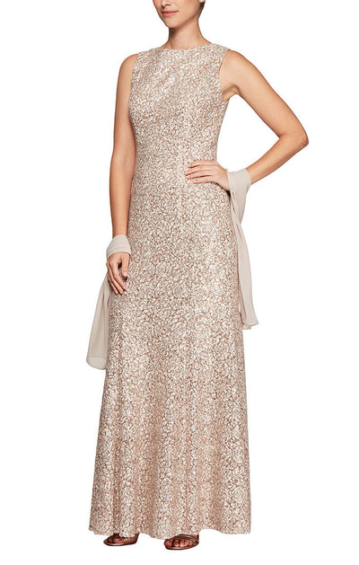 Alex Evenings 1121979 - Embellished Classic A-line With Shawl Dress In Neutral 