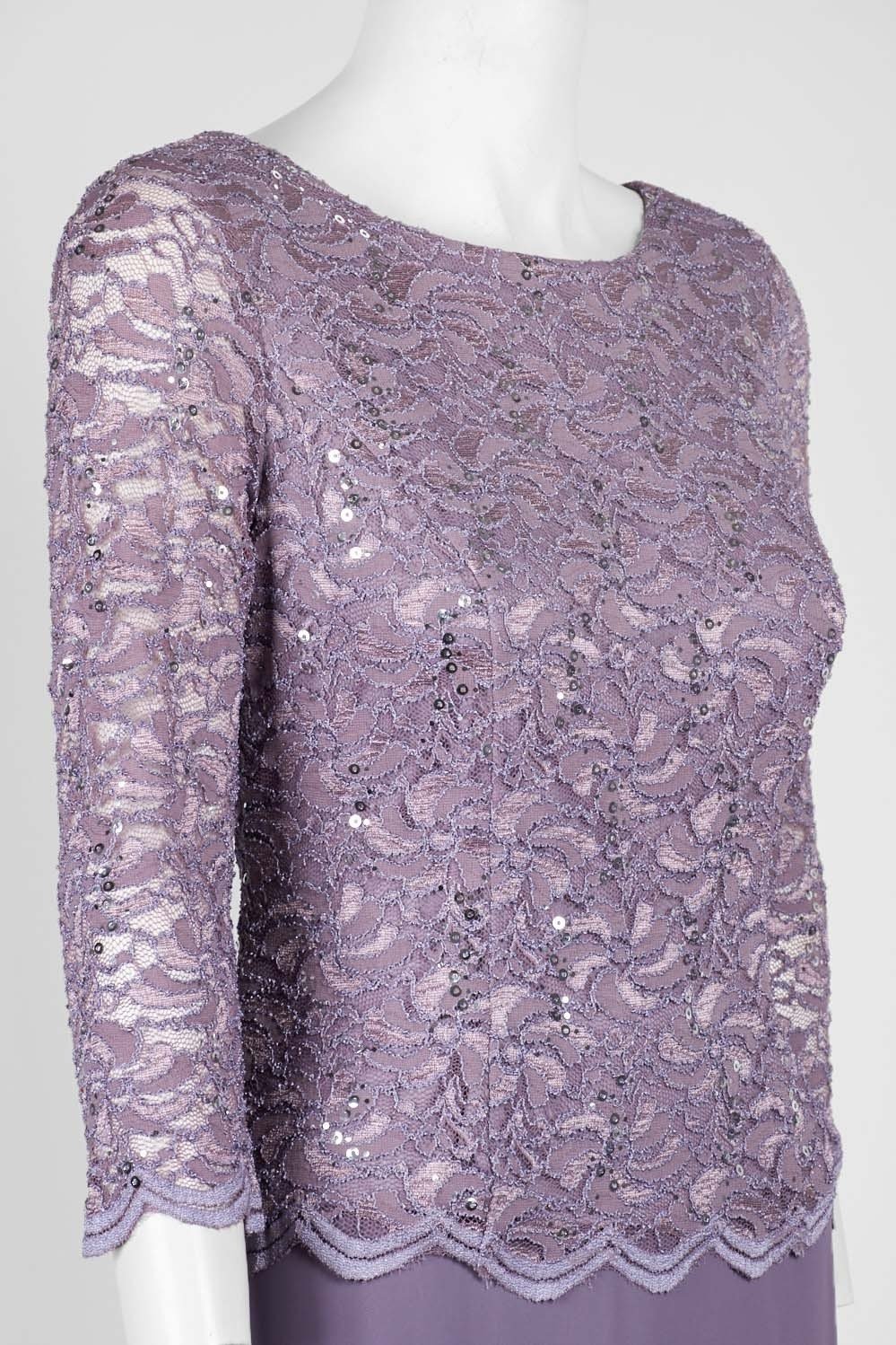 Alex Evenings - 112655 Lace Applique Bateau Fitted Dress In Purple