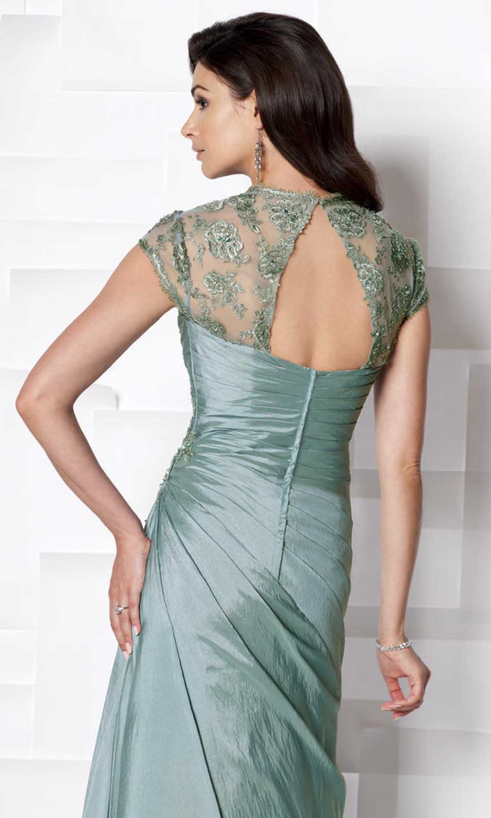 Cameron Blake by Mon Cheri - 113603 Beaded Cap Sleeve Taffeta Dress In Green