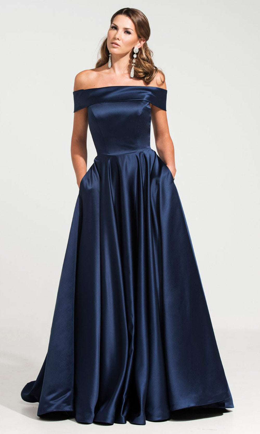 Ashley Lauren - Off Shoulder Pageant Ball Gown 1139 - 1 pc Navy In Size 4 Available CCSALE 4 / Navy