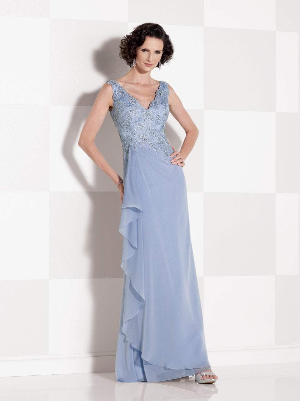 Cameron Blake - Sleeveless Lace Long Dress 114668 in Blue