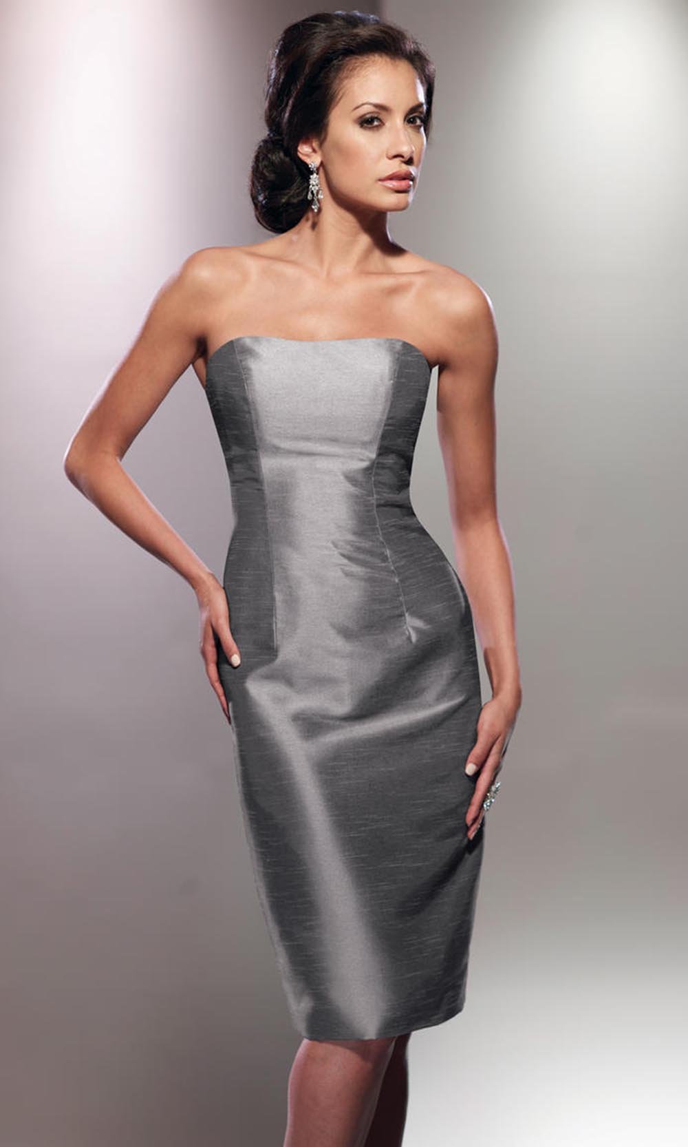 Social Occasions by Mon Cheri - 114811 Shantung Dress with Jacket In Silver and Gray