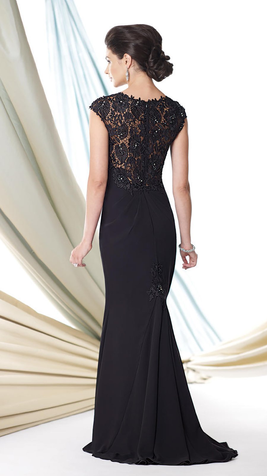 Montage by Mon Cheri - 114926SC Cap Sleeve Drape Ornate Sheath Dress