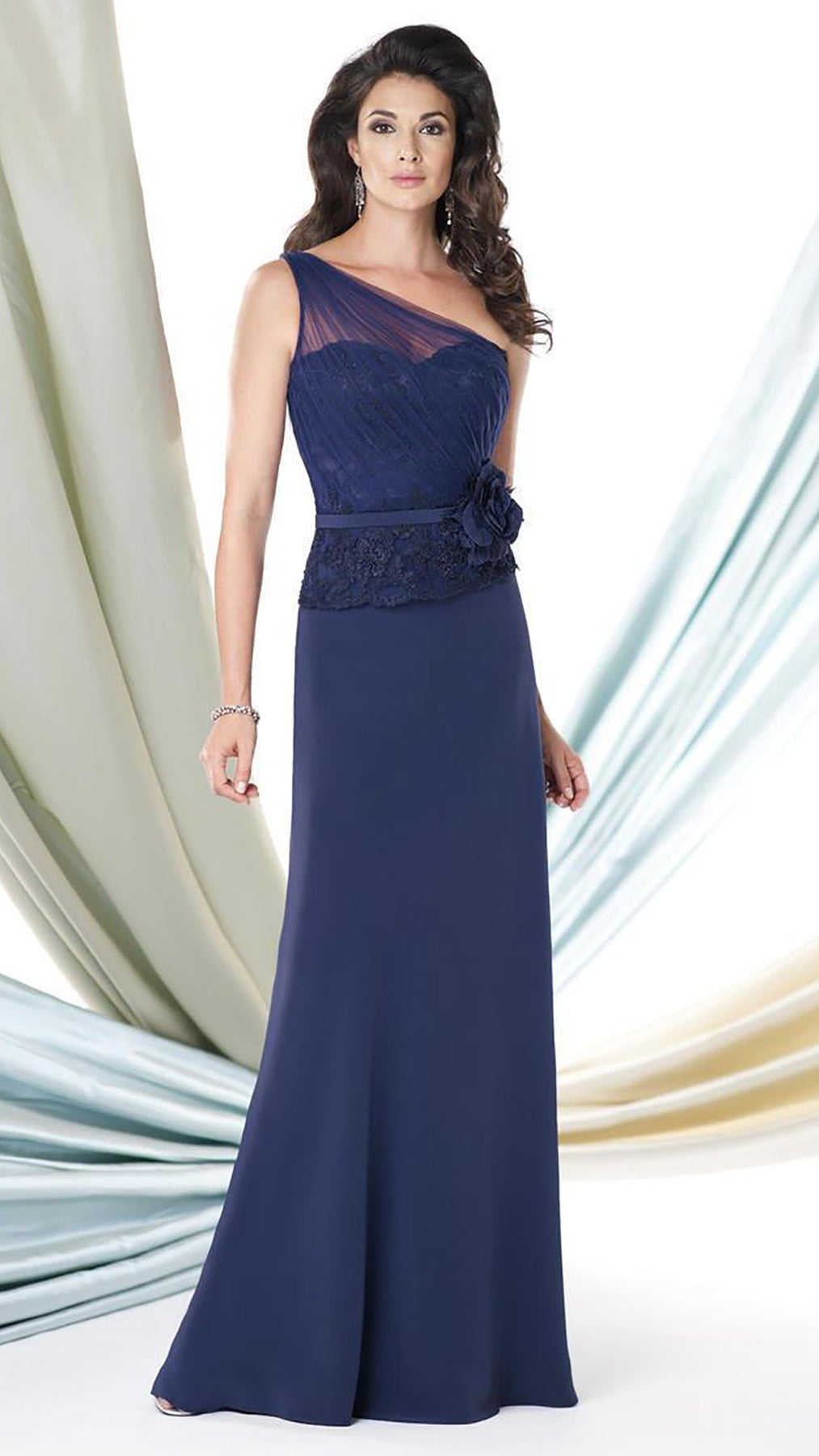 Mon Cheri - 114927SC Illusion Draped One Shoulder Long Dress