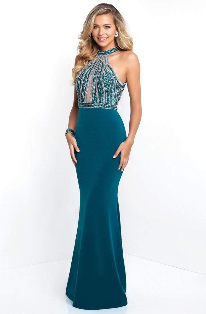 Blush - 11502 Beaded Plunging Cutout High Halter Gown In Green