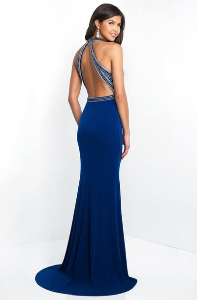 Blush - 11502 Beaded Plunging Cutout High Halter Gown In Blue