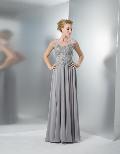 Marsoni by Colors - M107 Embroidered Illusion Silk Gown Special Occasion Dress 2 / Grey