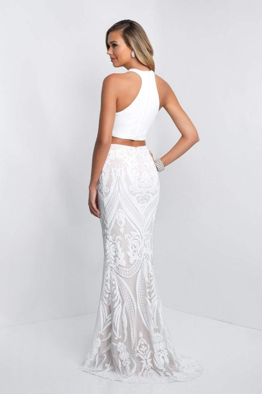 Blush - 11522 Sequined Two Piece Fitted Dress In White and Neutral