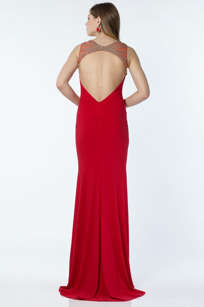Alyce Paris - 1155 Gilt Beaded Cutout Back Long Gown In Red
