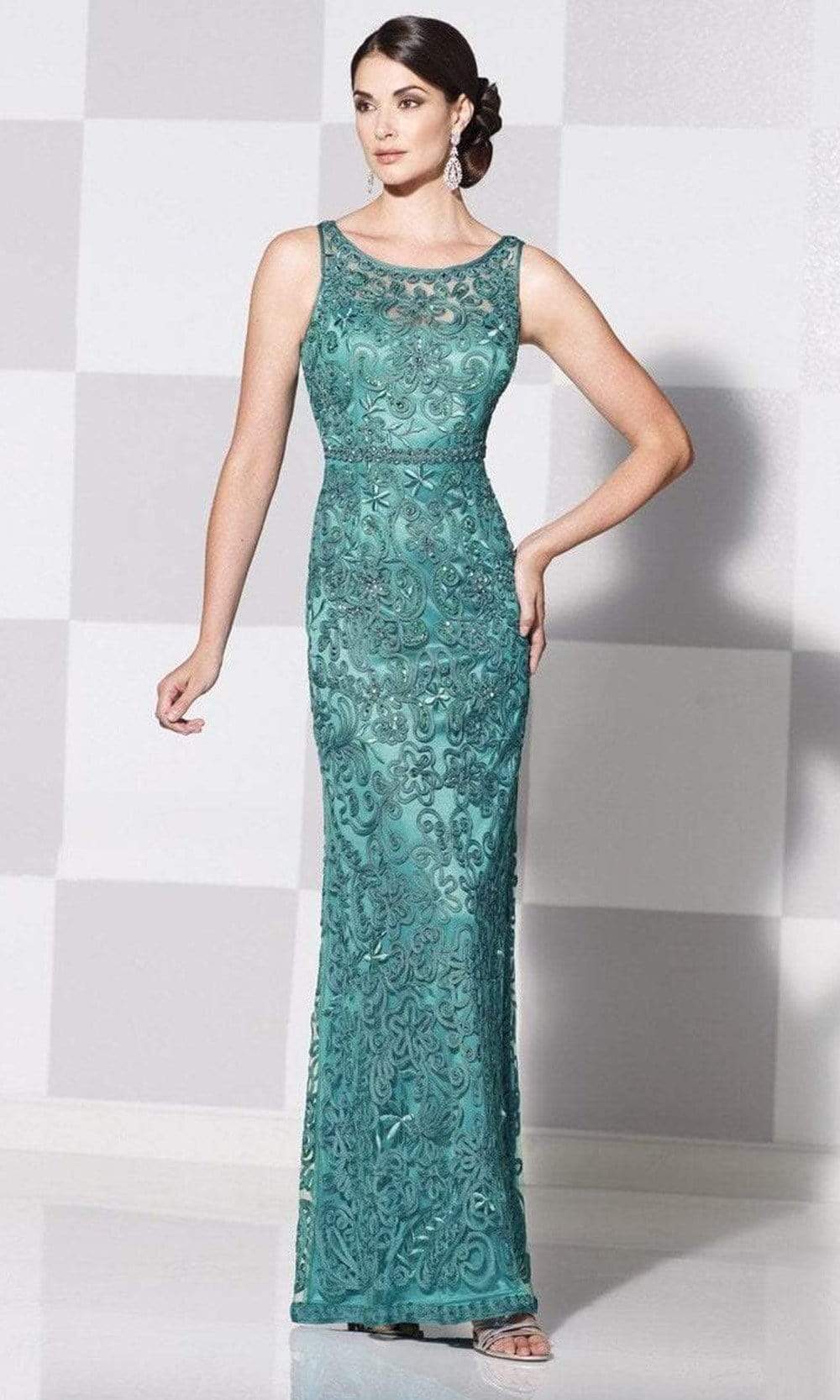 Cameron Blake by Mon Cheri - 115604 Bateau Neckline Long Evening Gown - 1 Pc Jade in Size 4 Available CCSALE 4 / Jade