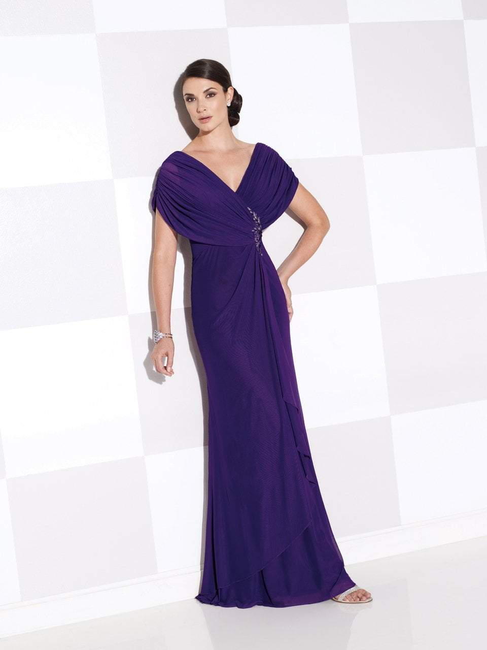 Cameron Blake - Ruche Shawl Ornate Long Dress 115606