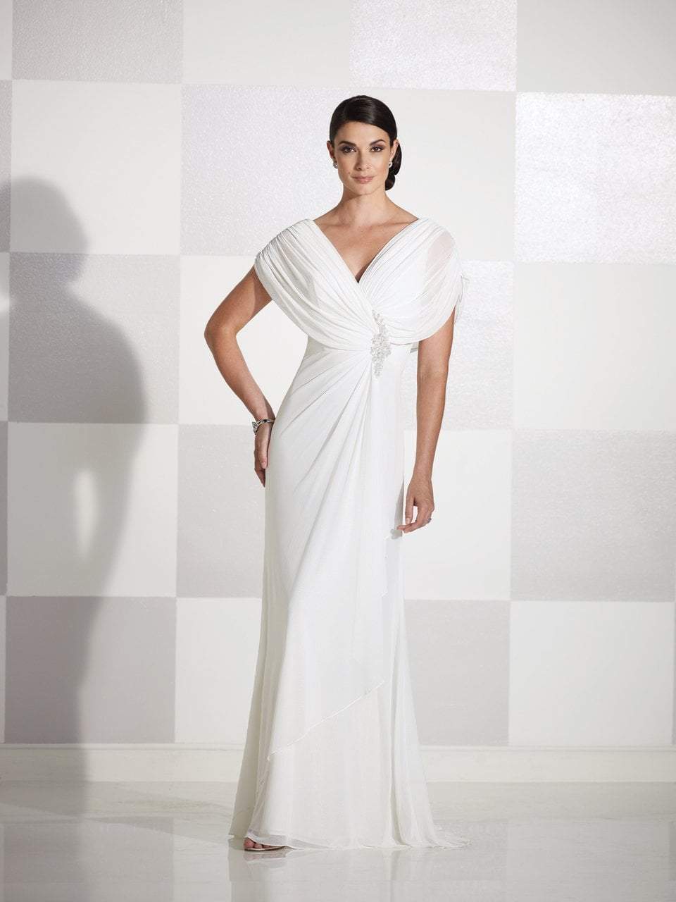 Cameron Blake - Ruche Shawl Ornate Long Dress 115606