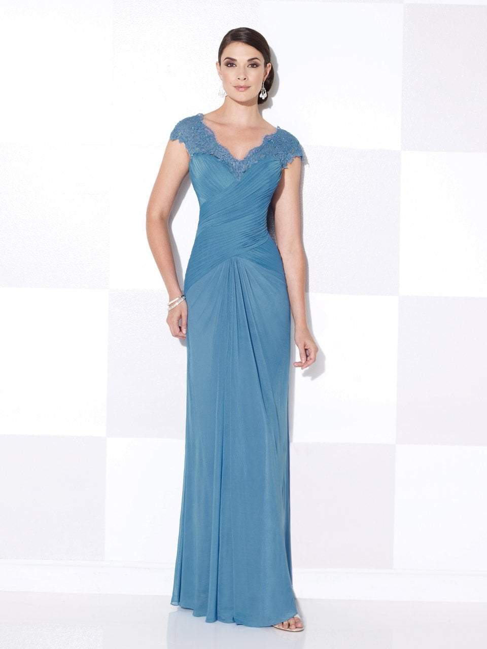 Cameron Blake - Cap Sleeve Scalloped Lace Long Dress 115608