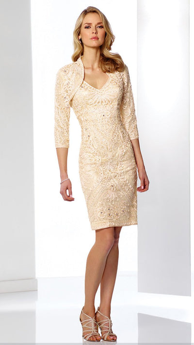 Mon Cheri - 115858SC Soutache Ornate Dress with Quarter Sleeve Bolero