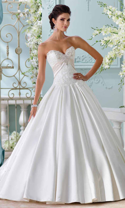 Mon Cheri - 116200 Strapless Beaded Lace Bridal Ballgown In White