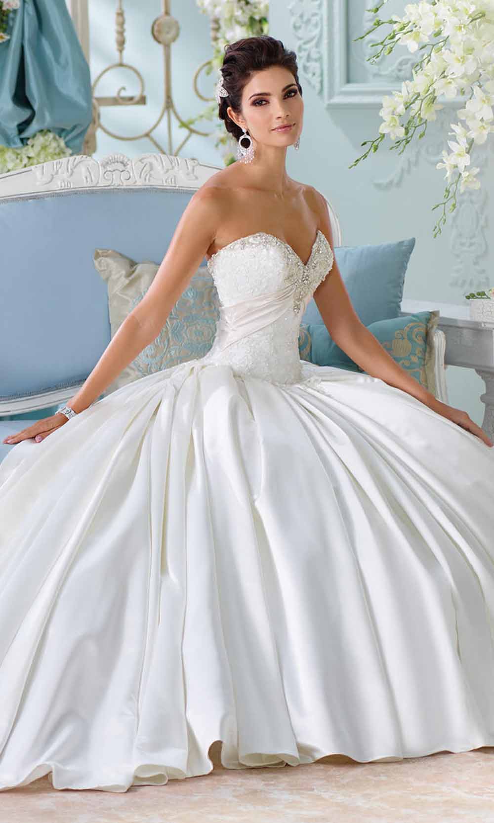 Mon Cheri - 116200 Strapless Beaded Lace Bridal Ballgown In White