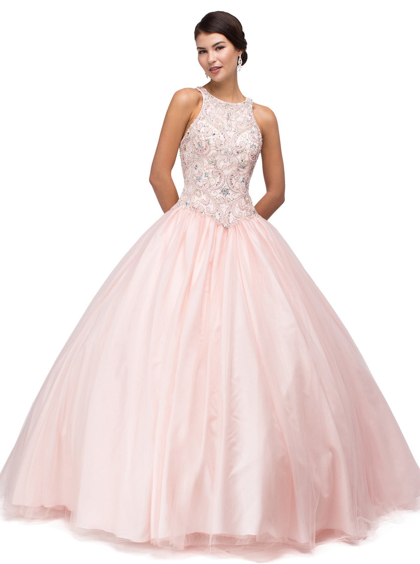 Dancing Queen - Beaded Jewel Quinceanera Ball Gown 1164 In Pink