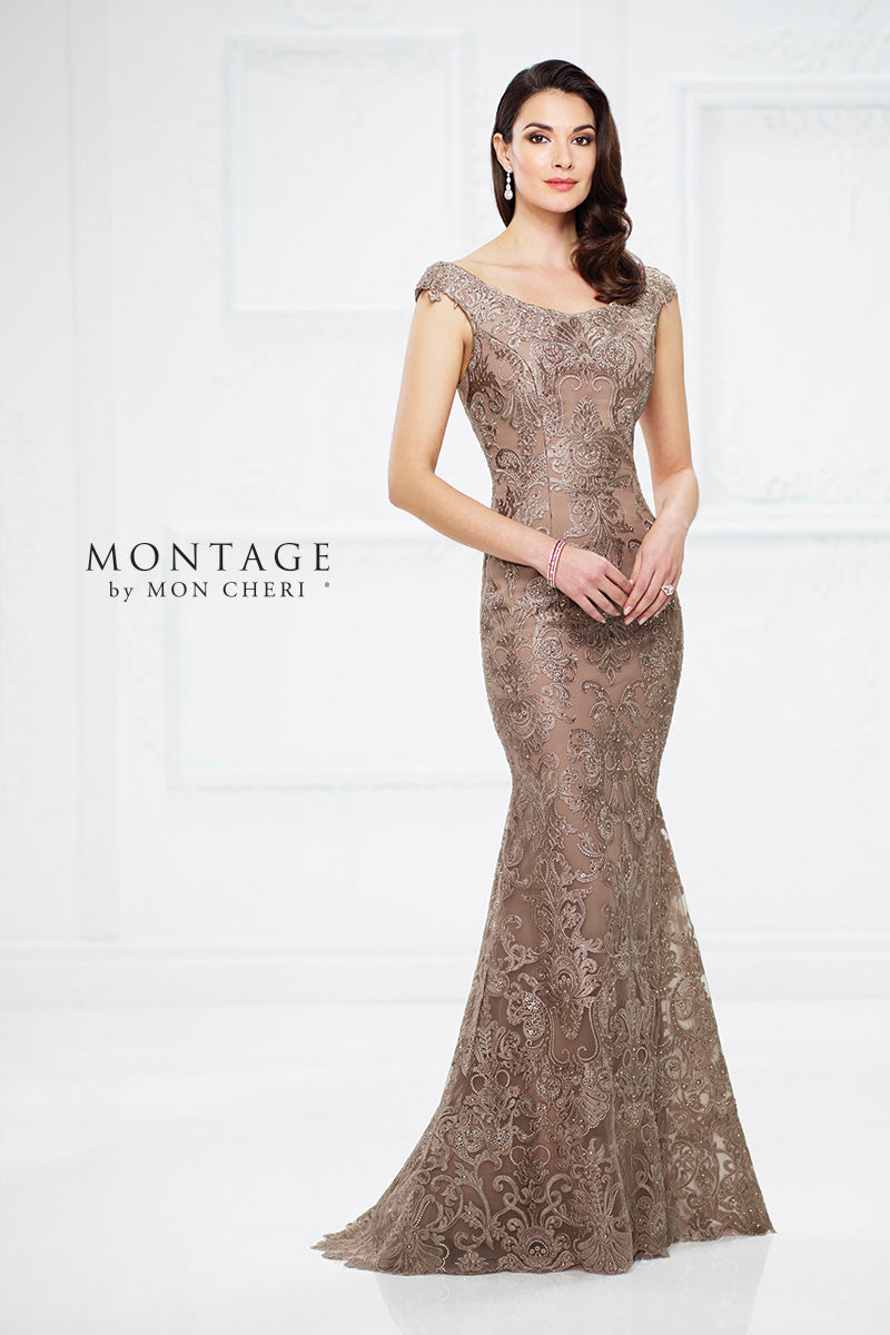 Montage by Mon Cheri - 116948 Metallic Lace Wide Neck Dress