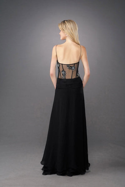 La Femme - 11704 Elegant V-neck dress with Embellished Bodice in Black