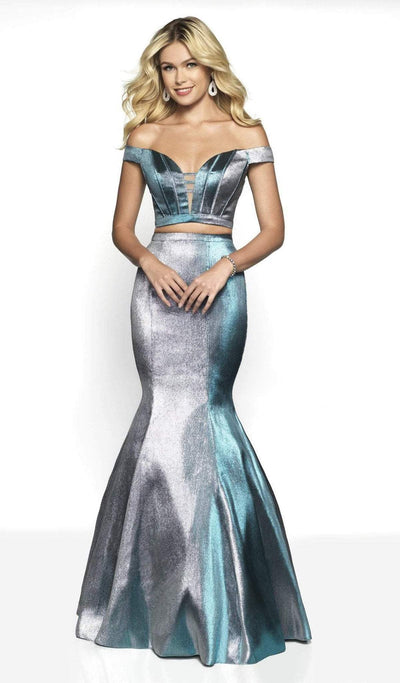 Blush by Alexia Designs - 11714 Two-Piece Metallic Mermaid Gown In Blue